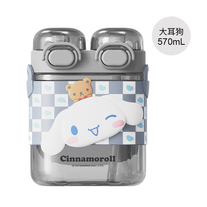 Large Capacity Creative Cartoon Sanrio Series Honey Double Drink Sports Bottle Outdoor Large Capacity Portable Children's Straw