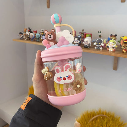 Customized Cute Cold Extract Stirring Cup with Straw Adult Student Pregnant Women Tritan Plastic Portable Good-looking Water Cup