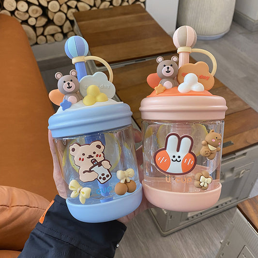 Customized Cute Cold Extract Stirring Cup with Straw Adult Student Pregnant Women Tritan Plastic Portable Good-looking Water Cup