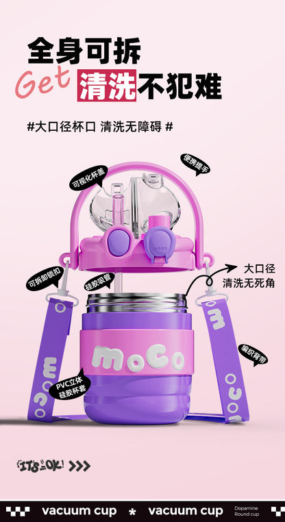 Vacuum Cup Children 316 Straw Baby 2024 New Girls Primary School Students Go to School Dedicated Bottle Big Belly Water Cup