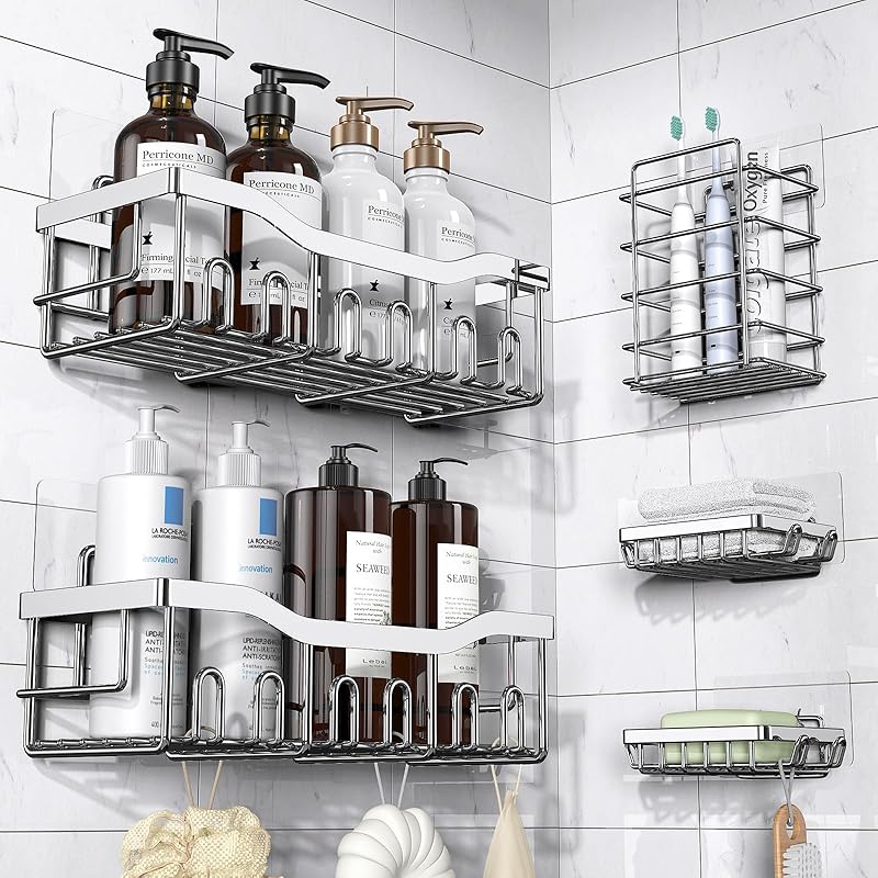 5-Pack Rust-Resistant Stainless Steel Bathroom Organizer