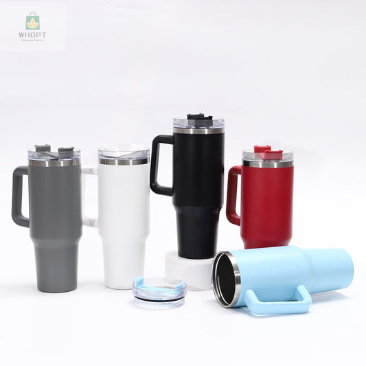 Cross-Border Thickened 304 Stainless Steel Vacuum Cup Large Capacity Handle Large Ice Cup Transparency Cover Generation 40Oz Cup