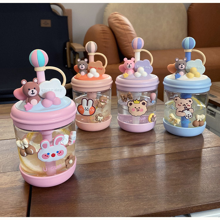 Customized Cute Cold Extract Stirring Cup with Straw Adult Student Pregnant Women Tritan Plastic Portable Good-looking Water Cup