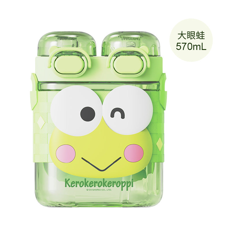 Large Capacity Creative Cartoon Sanrio Series Honey Double Drink Sports Bottle Outdoor Large Capacity Portable Children's Straw