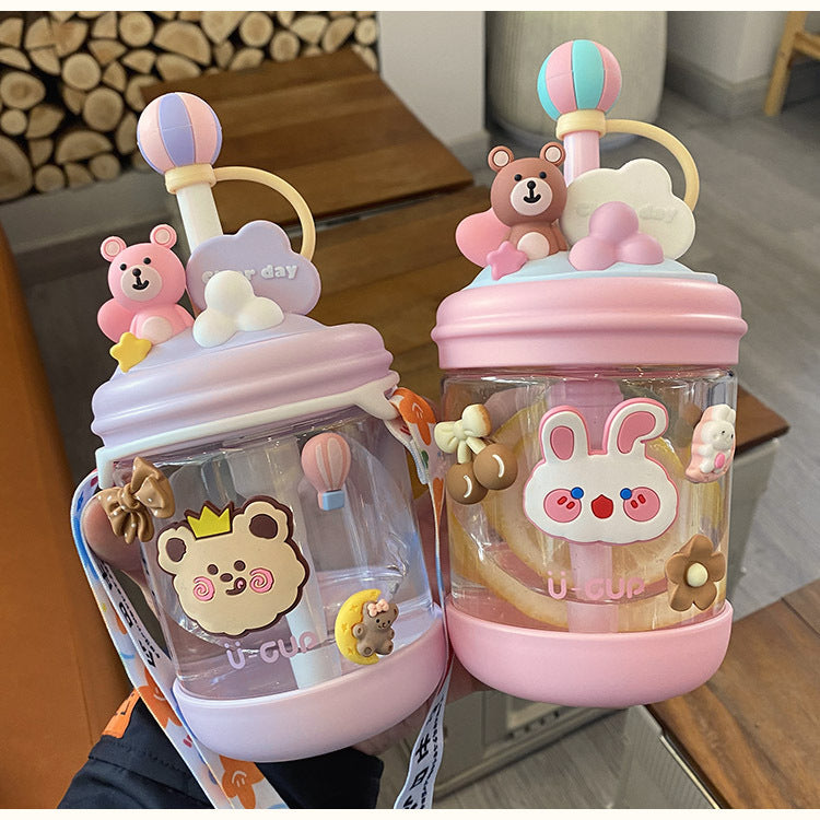 Customized Cute Cold Extract Stirring Cup with Straw Adult Student Pregnant Women Tritan Plastic Portable Good-looking Water Cup